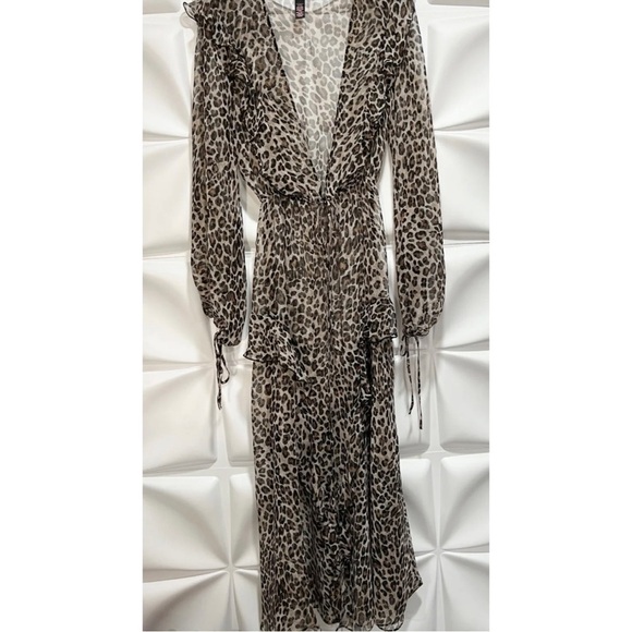 Victoria's Secret Sz XS S Long Leopard Print Sheer Ruffled Robe Jacket Cover-Up - Picture 13 of 16